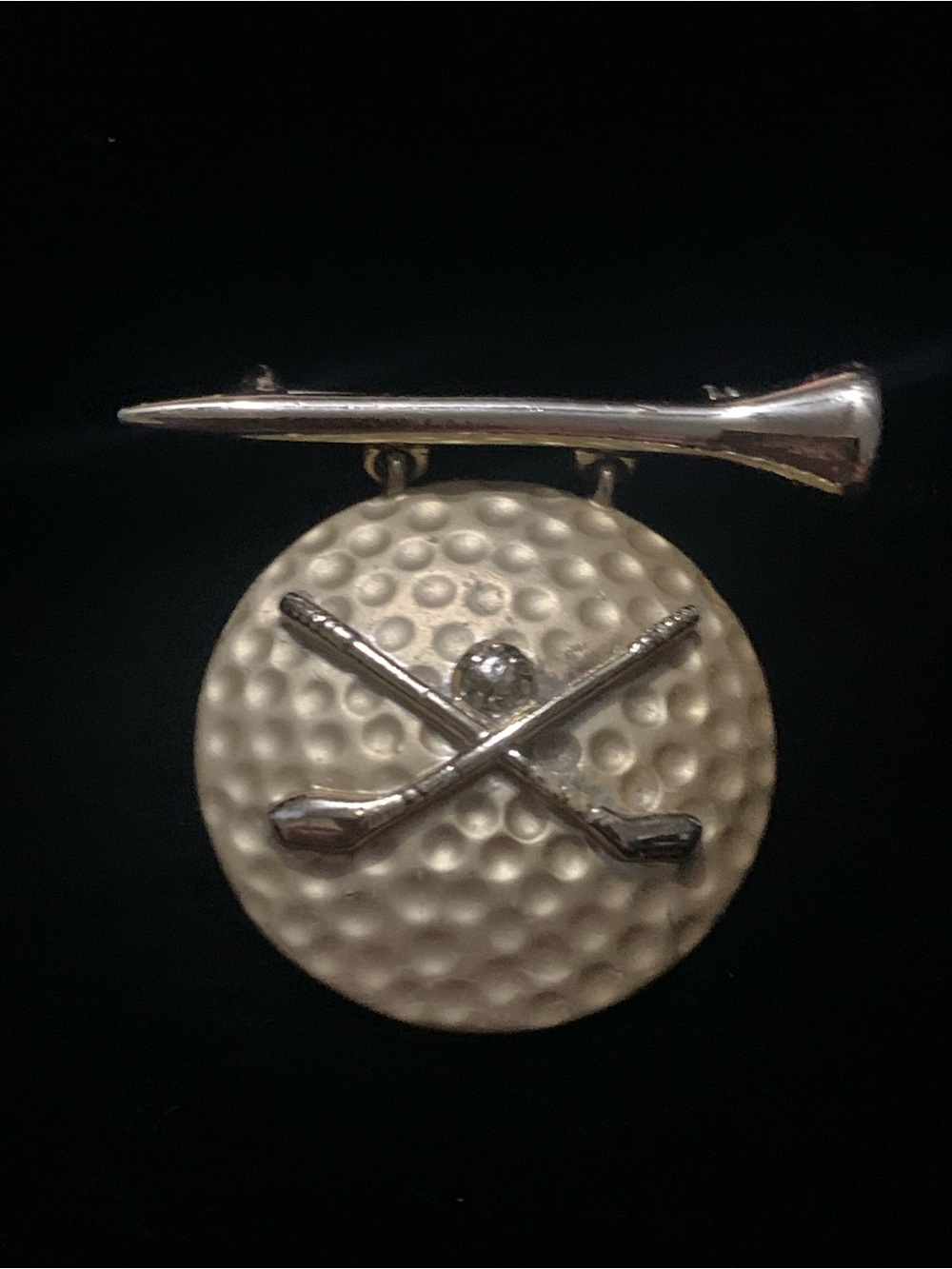 Vintage Signed AJC Golf Ball & Crossed Clubs Tie Pin or Brooch